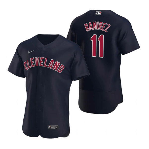 Men's Cleveland Indians #11 Jose Ramirez Nike Navy Alternate Cleveland Flex Base Baseball Jersey