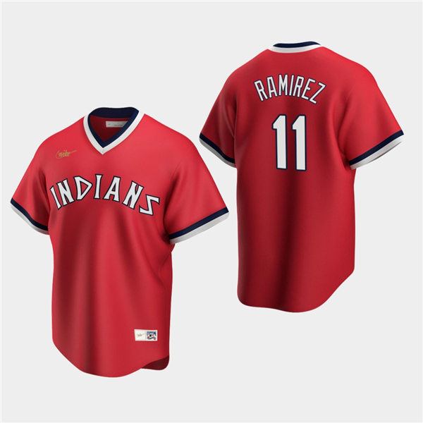 Men's Cleveland Indians #11 Jose Ramirez Red Road Cooperstown Collection Jersey