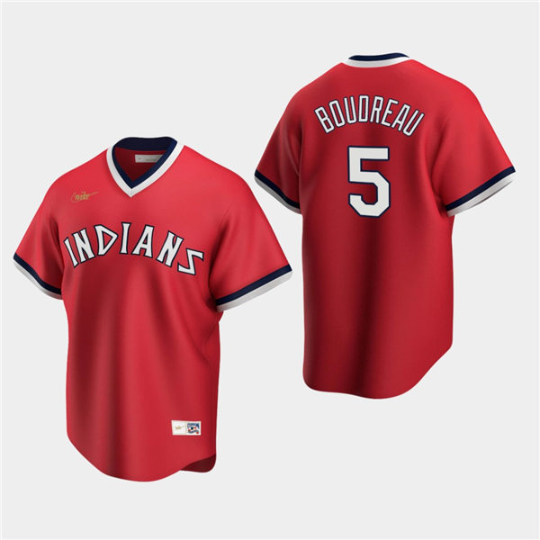 Men's Cleveland Indians Retired Player #5 Lou Boudreau Nike Red Cooperstown Collection Jersey