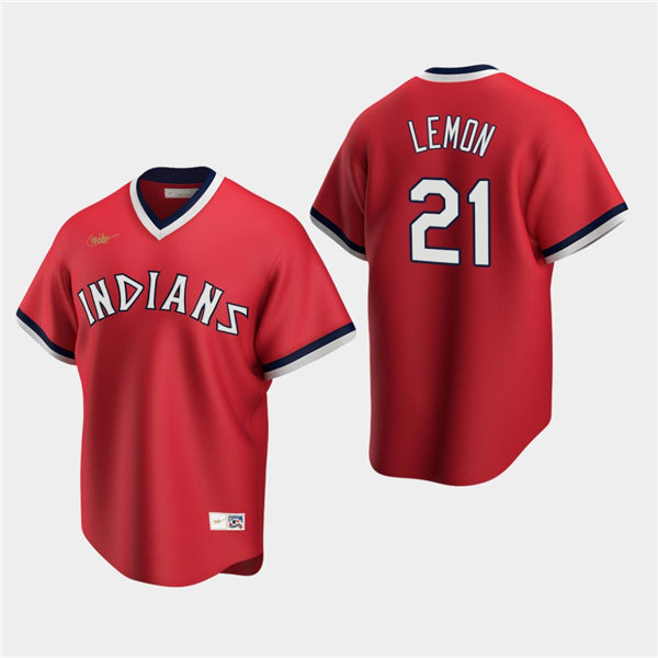 Men's Cleveland Indians Retired Player #21 Bob Lemon Nike Red Cooperstown Collection Jersey