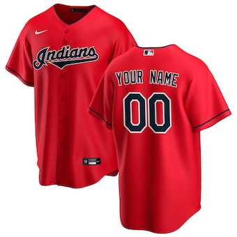 Men's Cleveland Indians Custom Red Nike MLB Cool Base Baseball Jersey