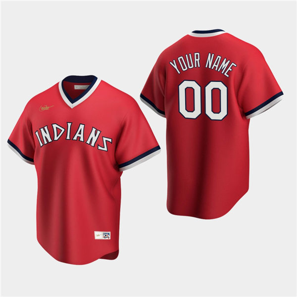 Men's Cleveland Indians Custom Nike Red Road Cooperstown Collection Jersey