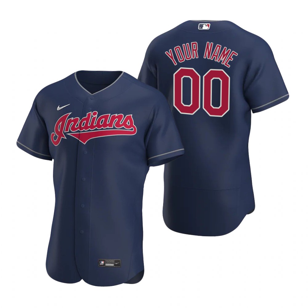 Men's Cleveland Indians Custom Nike Navy Flex Base Alternate Jersey