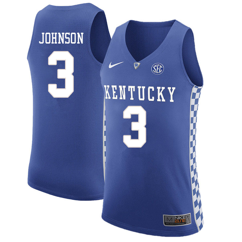 Mens Kentucky Wildcats #3 Keldon Johnson Royal Nike NCAA Basketball JERSEY