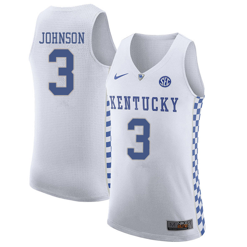 Mens Kentucky Wildcats #3 Keldon Johnson White Nike NCAA Basketball JERSEY