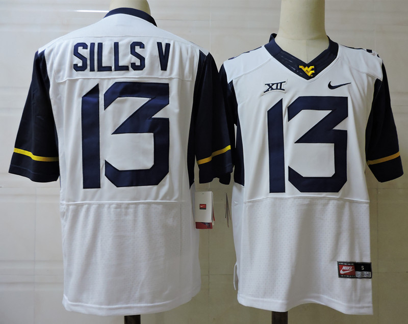Mens West Virginia Mountaineers #13 David Sills V White Nike Elite Game Football Jersey