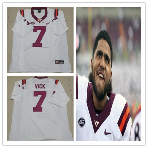 Mens Virginia Tech Hokies #7 Michael Vick White Nike Football Performance Jersey