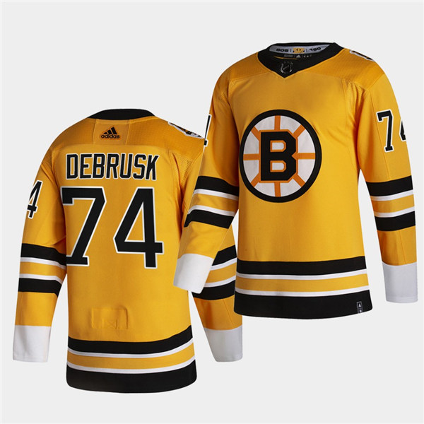 Men's Boston Bruin #74 Jake DeBrusk Yellow 2021 adidas NHL REVERSE RETRO JERSEYS