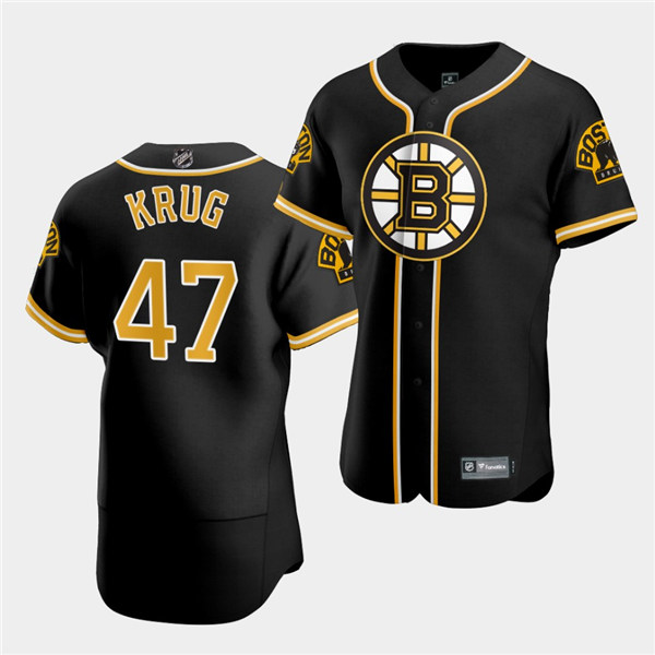 Men's Boston Bruins #47 Torey Krug 2020 NHL X MLB Crossover Edition Black Baseball Jersey