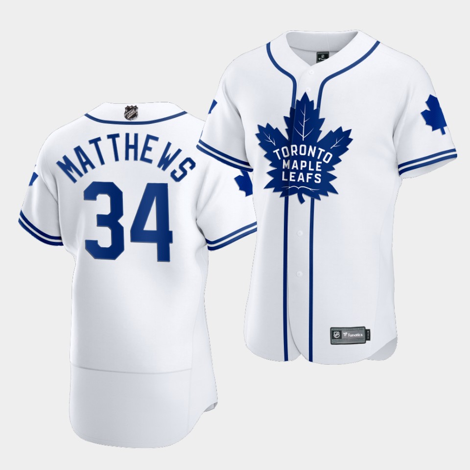 Men's Auston Matthews Toronto Maple Leafs 2020 NHL X MLB Crossover Edition White Baseball Jersey