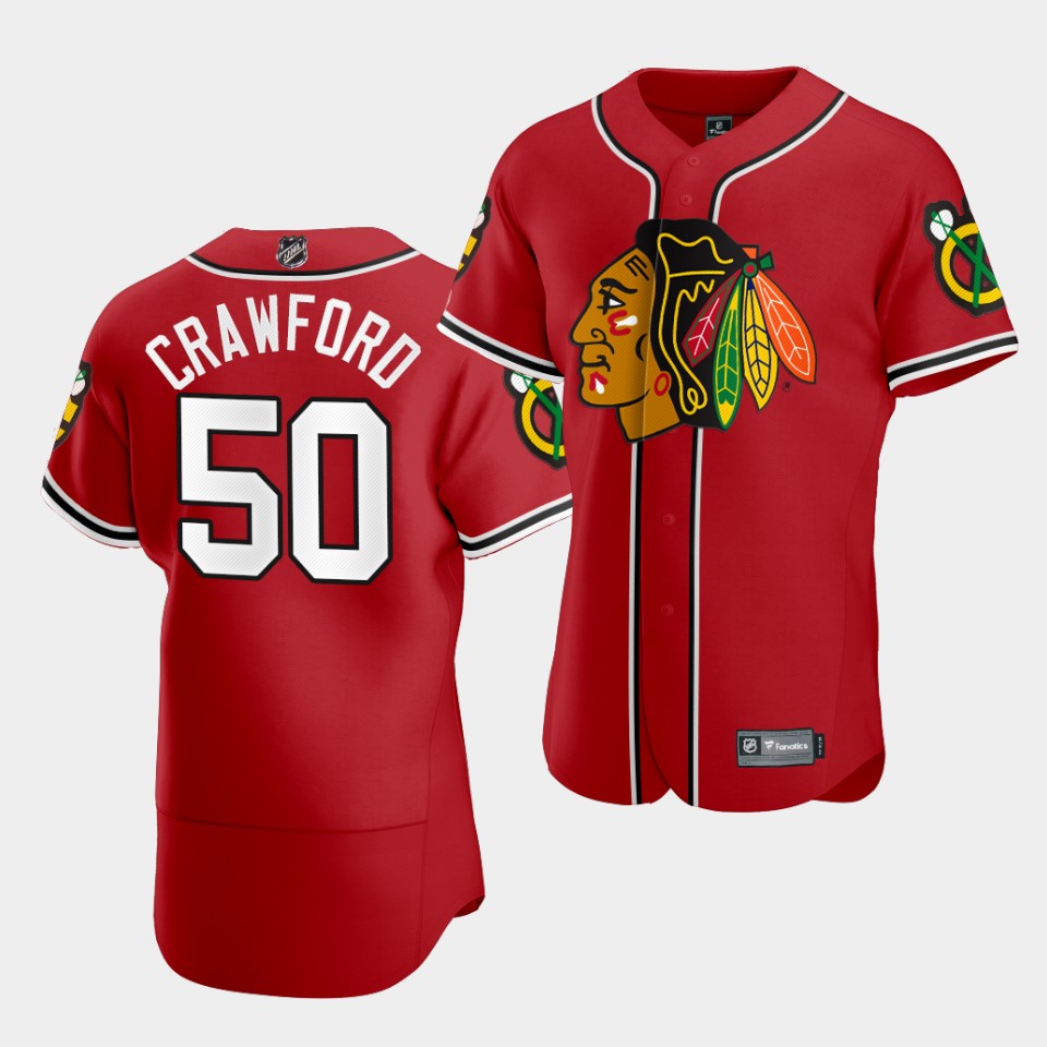 Corey Crawford Chicago Blackhawks 2020 NHL X MLB Crossover Edition Red Baseball Jersey