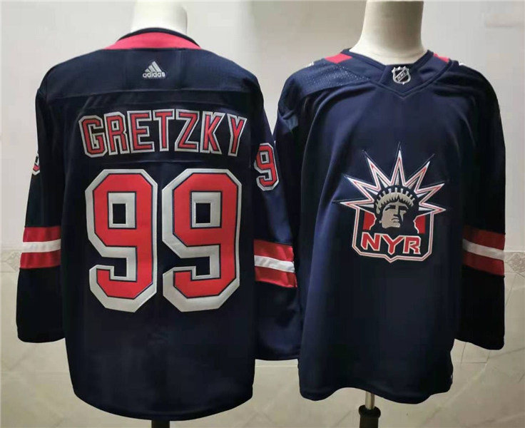 Mens New York Rangers Retired Player #99 Wayne Gretzky Navy adidas 2020-21 NHL REVERSE RETRO JERSEYS