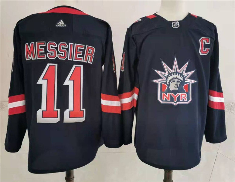 Mens New York Rangers Retired Player  #11 Mark Messier Navy adidas 2020-21 NHL REVERSE RETRO JERSEYS