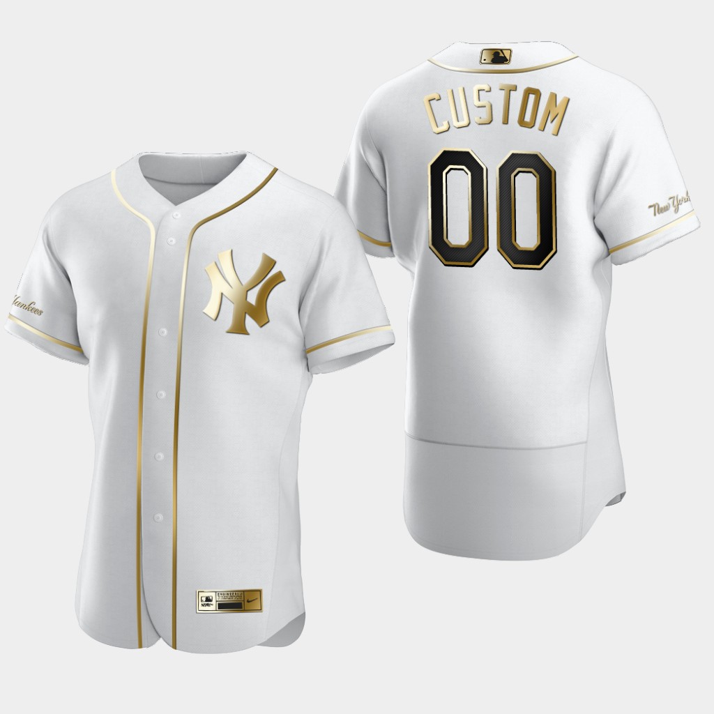 Men's New York Yankees Custom Nike White Golden Edition Authentic Jersey