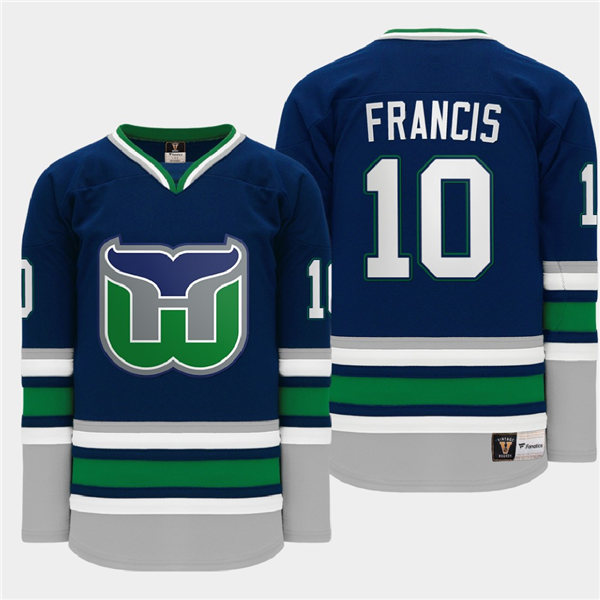Men's Hartford Whalers Retired Player #10 Ron Francis Heritage Throwback Night Navy Fanatics Jersey