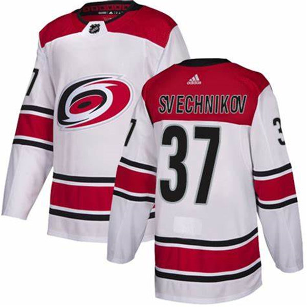 Men's Carolina Hurricanes #37 Andrei Svechnikov Adidas White Away Jersey