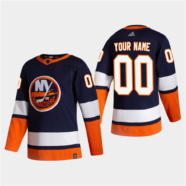 Men's New York Islanders Custom Navy Adidas 2021 NHL REVERSE RETRO JERSEYS