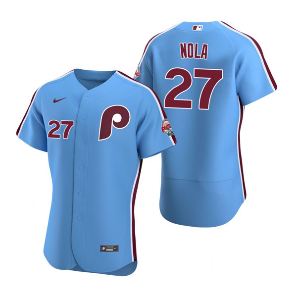 Men's Philadelphia Phillies #27 Aaron Nola Nike Light Blue Authentic Alternate Baseball Jersey