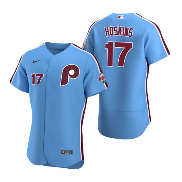 Men's Philadelphia Phillies #17 Rhys Hoskins Nike Light Blue Authentic Alternate Baseball Jersey