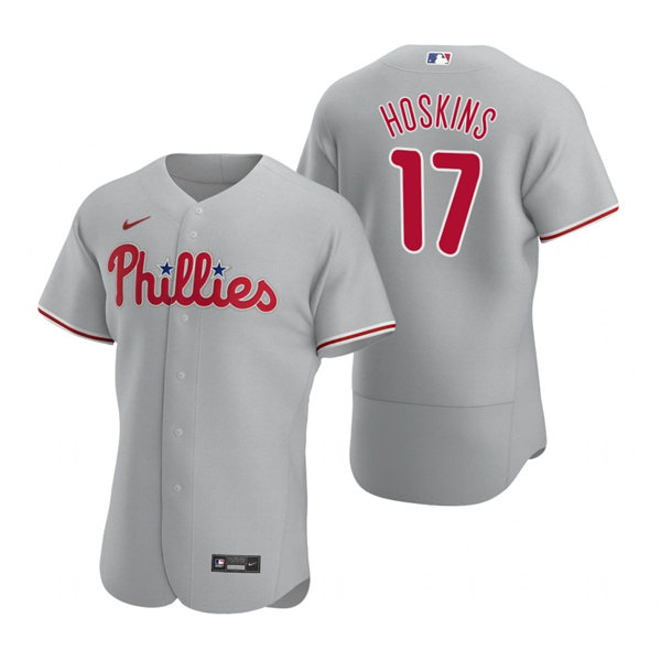 Men's Philadelphia Phillies #17 Rhys Hoskins  Nike Gray Road Flex base Baseball Jersey