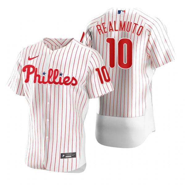 Mens Philadelphia Phillies #10 JT. Realmuto Nike White Home Flex base Baseball Jersey