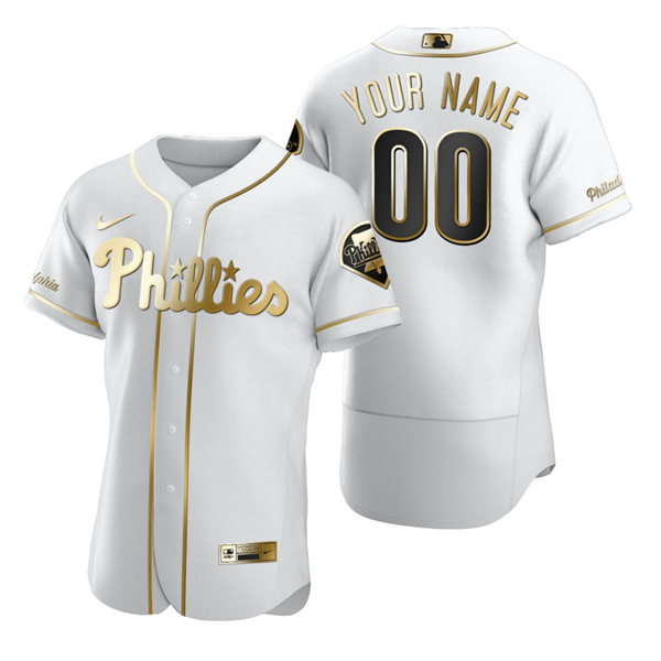 Men's Philadelphia Phillies Custom Nike White Golden Edition Stitched MLB Flex Base Jersey