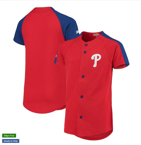 Mens Philadelphia Phillies Custom Aaron Nola Mike Schmidt Pete Rose Alec Bohm Zack Wheeler Red Logo Button-Down Jersey