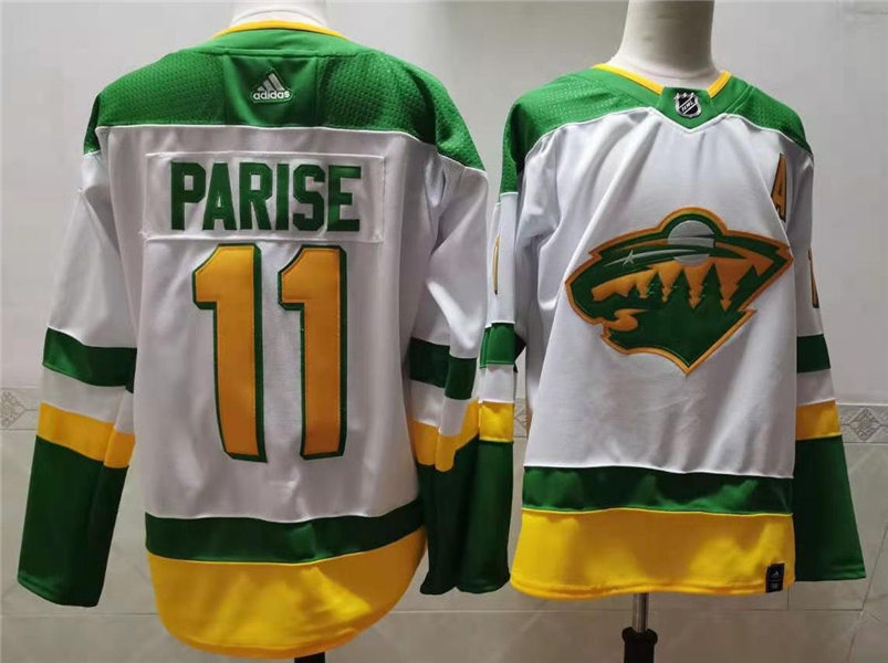 Men's Minnesota Wild #11 Zach Parise 2021 White Adidas NHL REVERSE RETRO JERSEYS