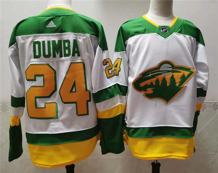 Men's Minnesota Wild #24 Matt Dumba 2021 White Adidas NHL REVERSE RETRO JERSEYS