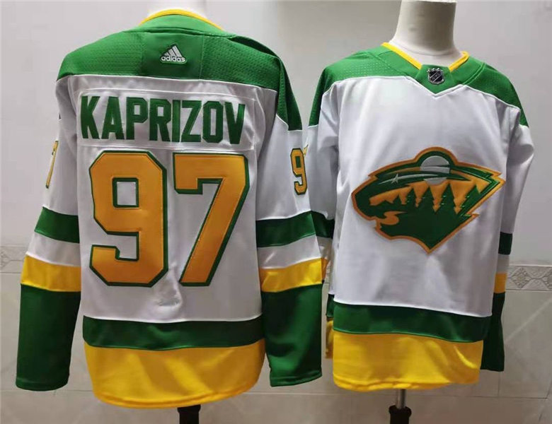 Men's Minnesota Wild #97 Kirill Kaprizov 2021 White Adidas NHL REVERSE RETRO JERSEYS