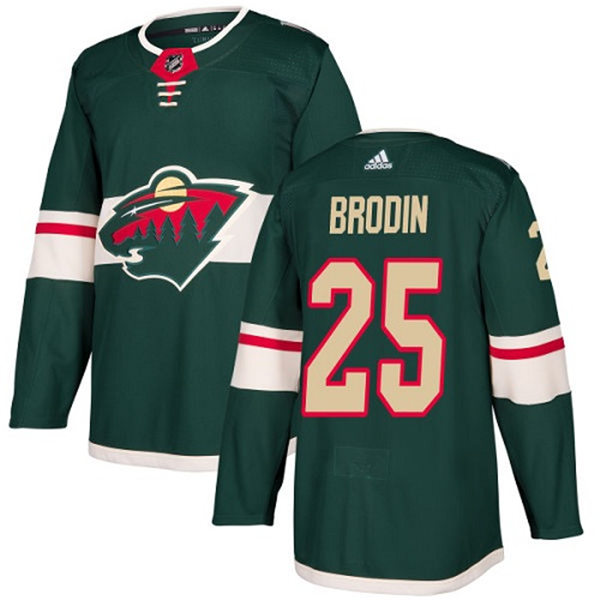 Men's Minnesota Wild #25 Jonas Brodin Adidas Green Home Jersey