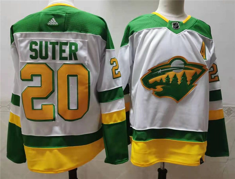 Men's Minnesota Wild #20 Ryan Suter 2021 White Adidas NHL REVERSE RETRO JERSEYS