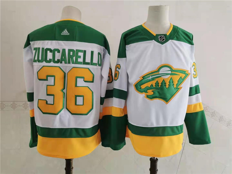 Men's Minnesota Wild #36 Mats Zuccarello 2021 White Adidas NHL REVERSE RETRO JERSEYS