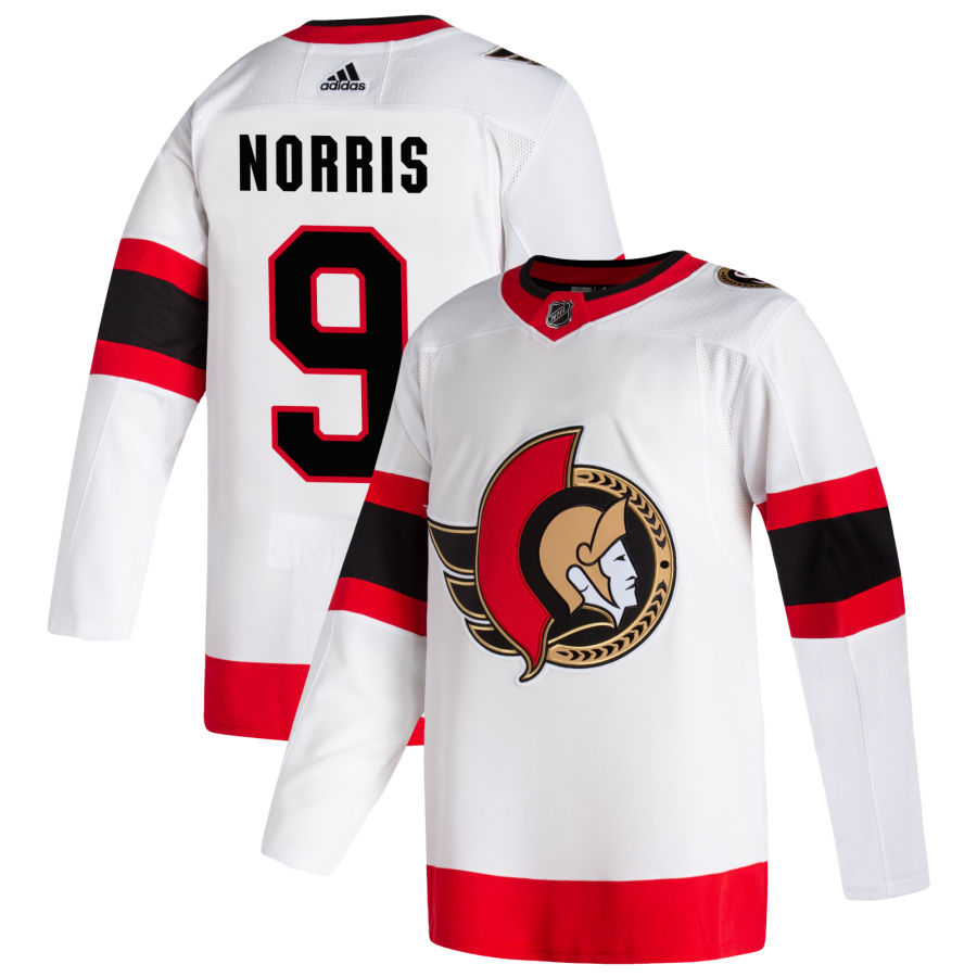 Men's Ottawa Senators #9 Josh Norris White Red Away Adidas Jersey