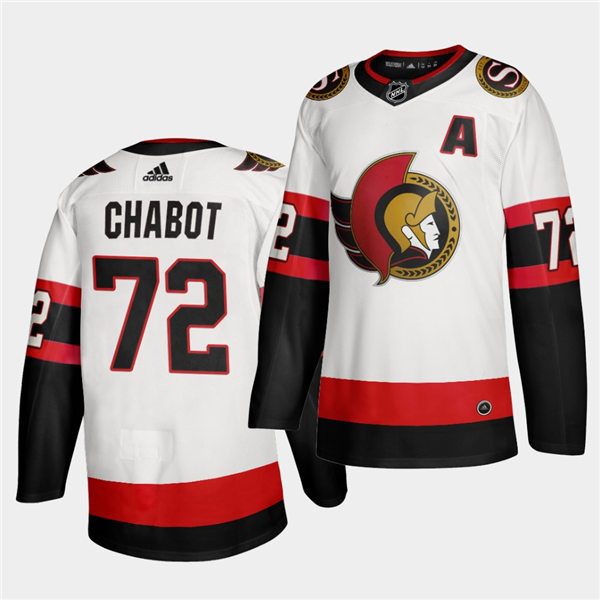 Men's Ottawa Senators #72 Thomas Chabot White Black Vintage Adidas Jersey