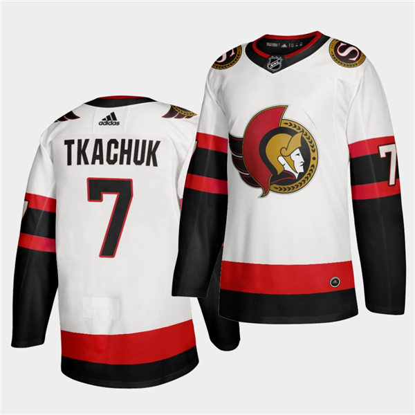Men's Ottawa Senators #7 Brady Tkachuk White Black Vintage Adidas Jersey