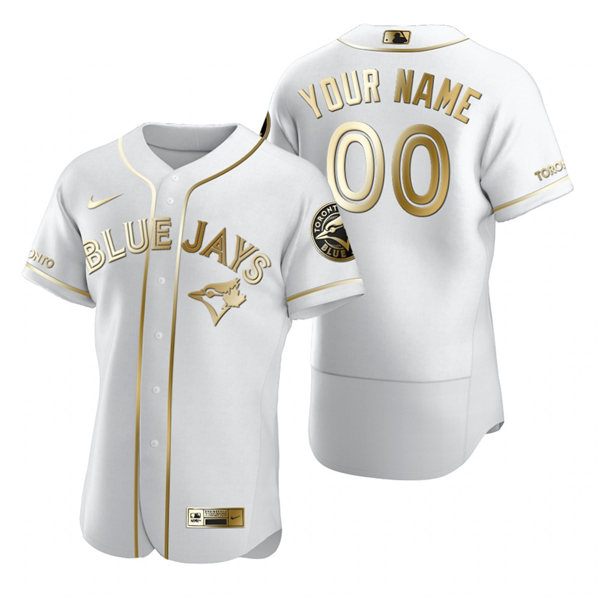 Men's Toronto Blue Jays Custom Nike White Stitched MLB Flex Base Golden Edition Jersey