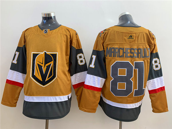 Mens Vegas Golden Knights #81 Jonathan Marchessault Gold Adidas Stiched NHL Jersey