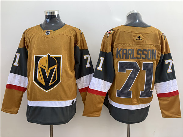 Mens Vegas Golden Knights #71 William Karlsson Gold Adidas Stiched NHL Jersey