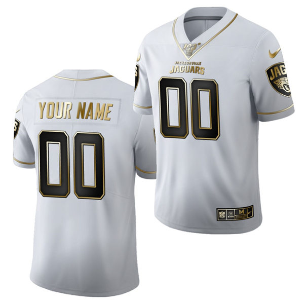 Men Jacksonville Jaguars Custom Nike NFL 100th Season White Gold Retro Football Jersey