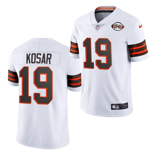 Men's Cleveland Browns Retired Player #19 Bernie Kosar  White 2021 75th Anniversary Vapor Limited Throwback Jersey