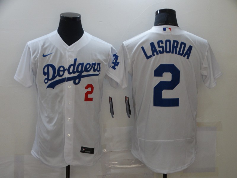 Men's Los Angeles Dodgers Retired Player #2 Tommy Lasorda Nike White Home Flex base Baseball Jersey 