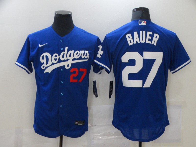 Men's Los Angeles Dodgers #27 Trevor Bauer Nike Royal Flex base Baseball Jersey 