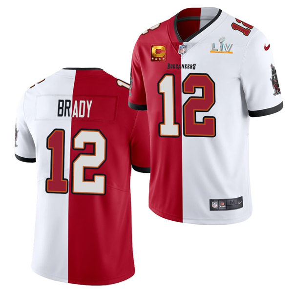Men's Tampa Bay Buccaneers #12 Tom Brady Red White Super Bowl LV Champions Nike Split Vapor Limited Jersey