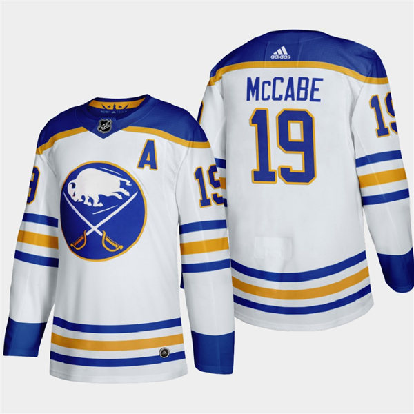 Men's Buffalo Sabres #19 Jake McCabe Adidas White Away Premier Royal Jersey