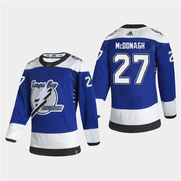 Men's Tampa Bay Lightning #27 Ryan McDonagh Blue Adidas 2021 NHL Reverse Retro Special Edition Jersey