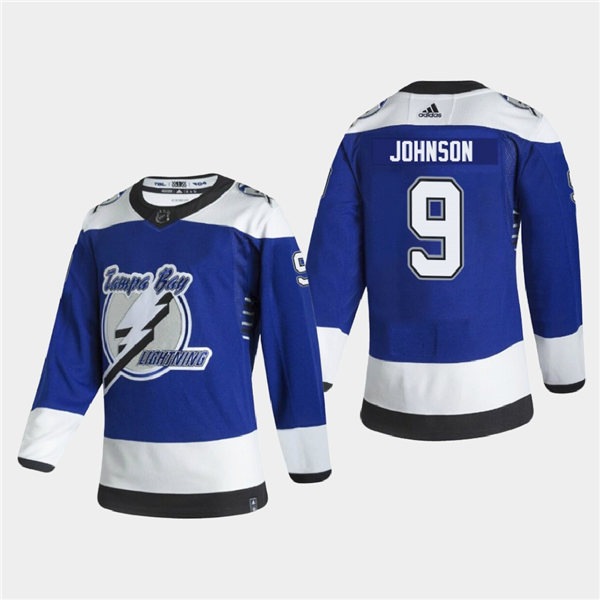Men's Tampa Bay Lightning #9 Tyler Johnson Blue Adidas 2021 NHL Reverse Retro Special Edition Jersey