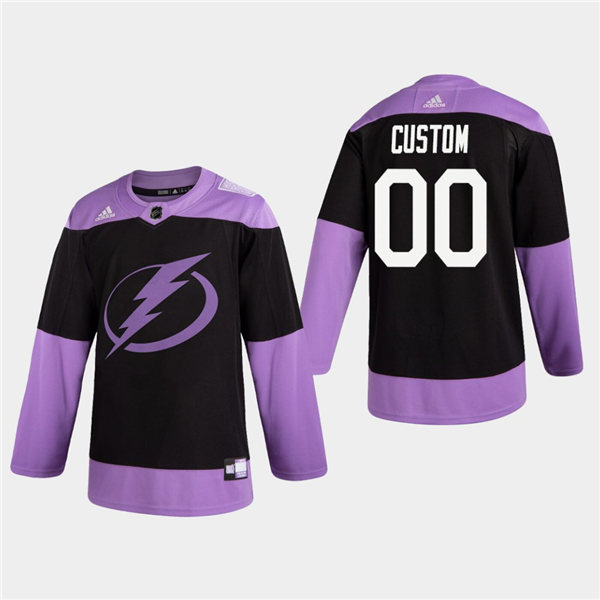 Youth Tampa Bay Lightning Custom Black Fights Cancer Practice Adidas NHL Hockey Jersey