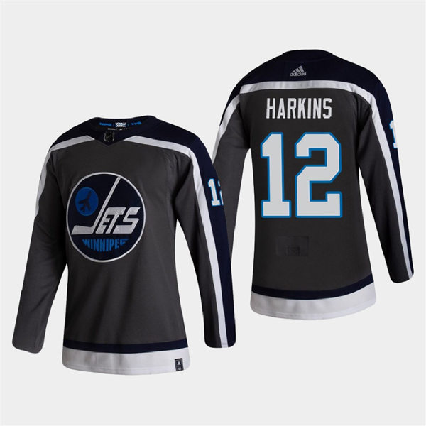 Men's Winnipeg Jets #12 Jansen Harkins adidas Gray 2021 NHL Season Reverse Retro Stitched Jersey 