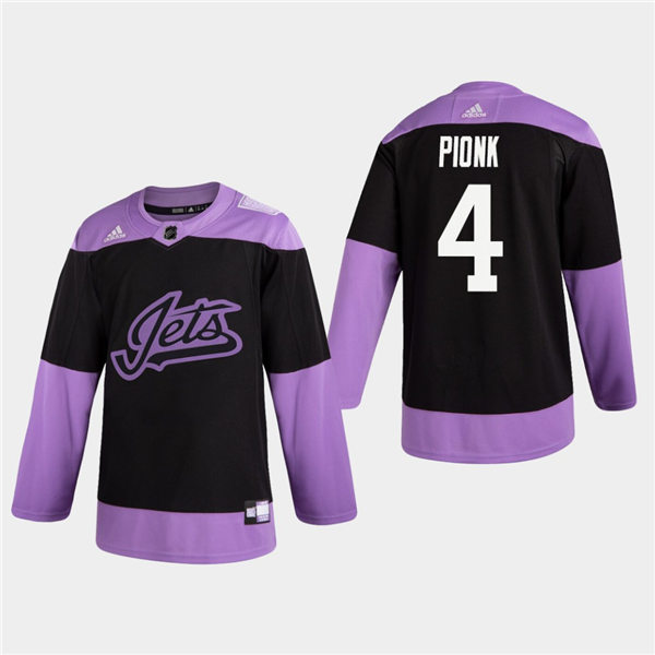 Men's Winnipeg Jets #4 Neal Pionk Adidas Hockey Fights Cancer Practice Black Jersey